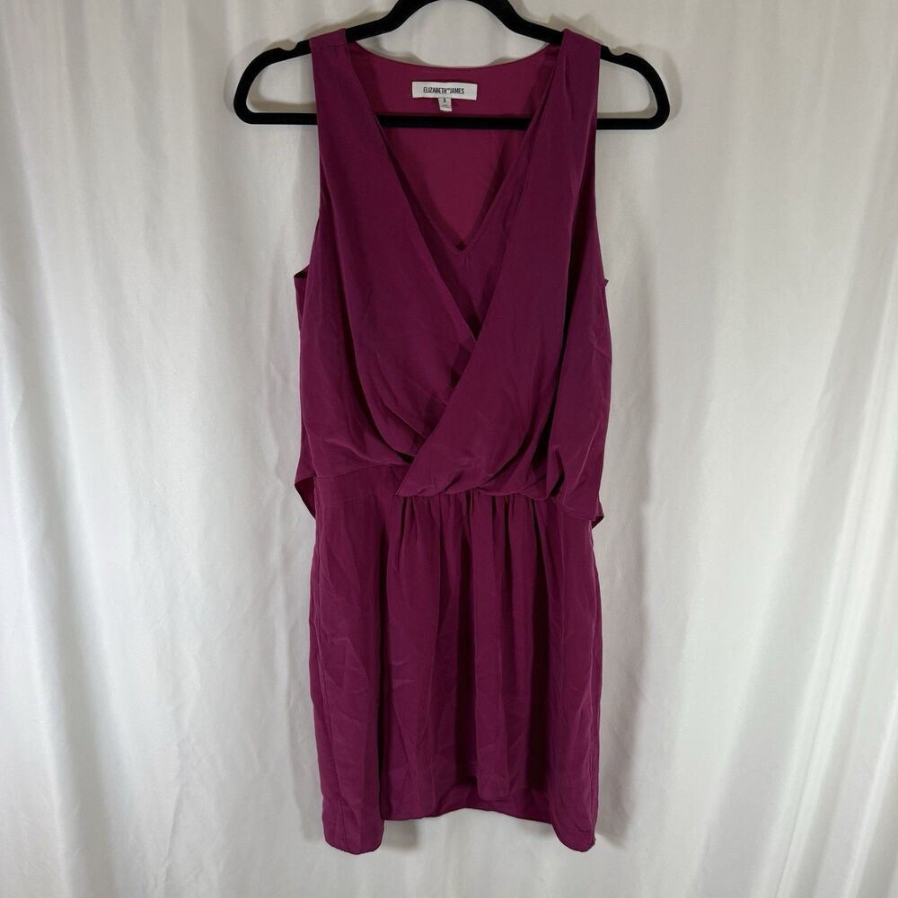 Elizabeth James 100% Silk Dress Women's 0 Purple Sleeveless Vneck Side Zip